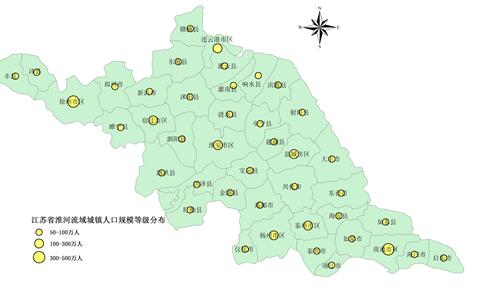 江苏省淮河流域城镇人口分布